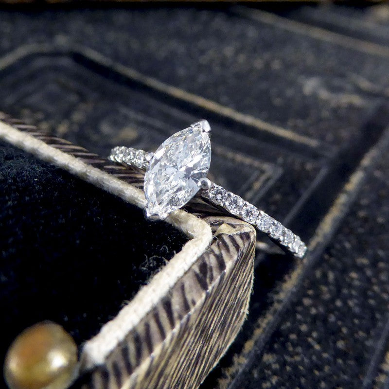 0.55ct Marquise Cut Diamond Solitaire Ring with Diamond Shoulders