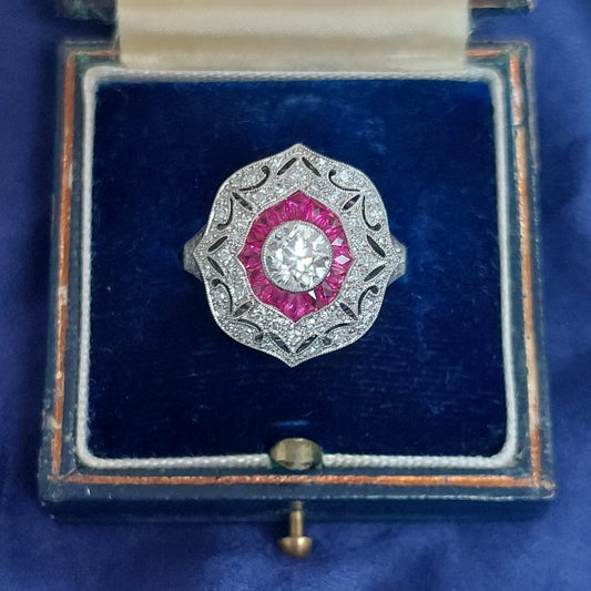 0.70ct Old European Cut Diamond and Ruby Ring