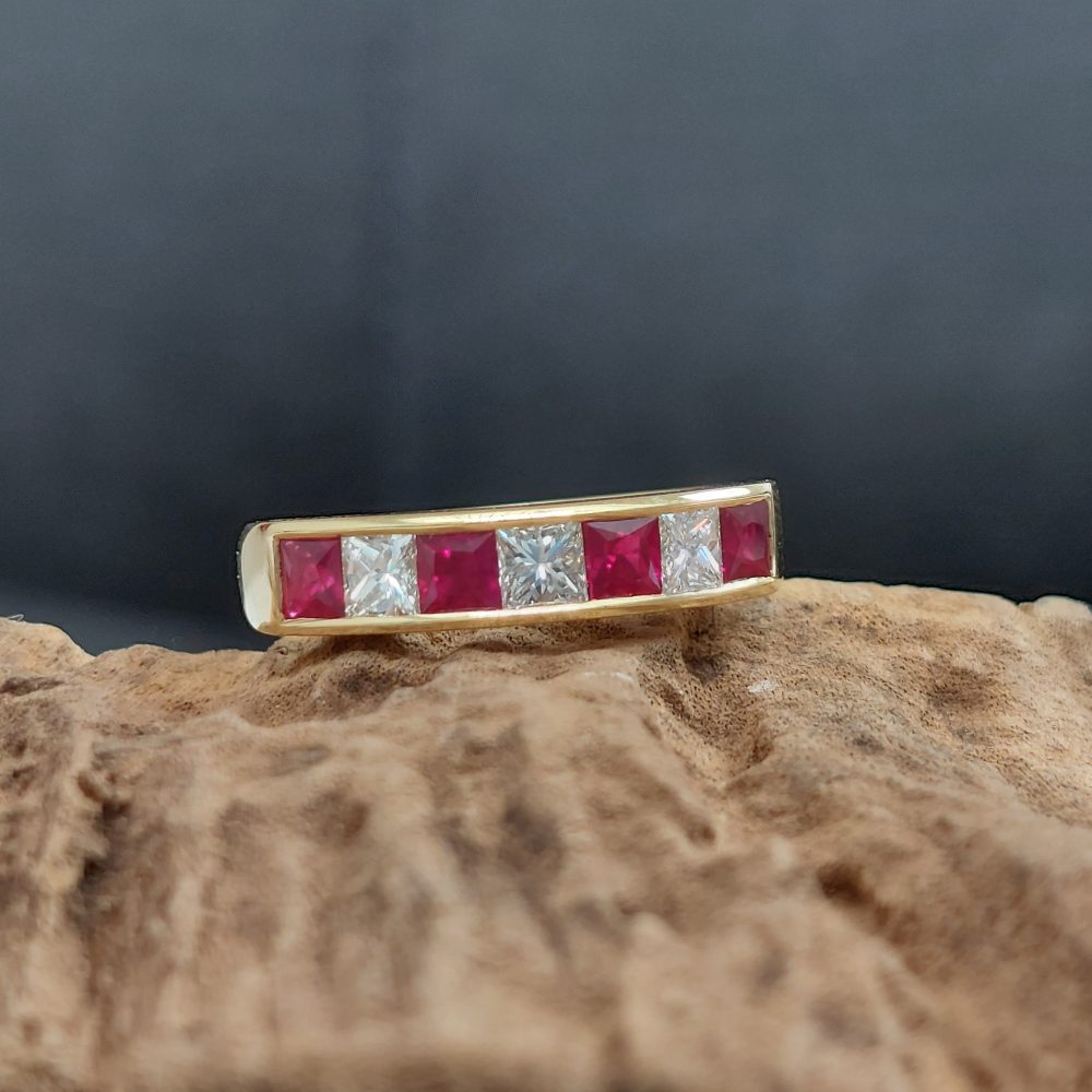 Seven Stone Ruby and Diamond Half Eternity Ring