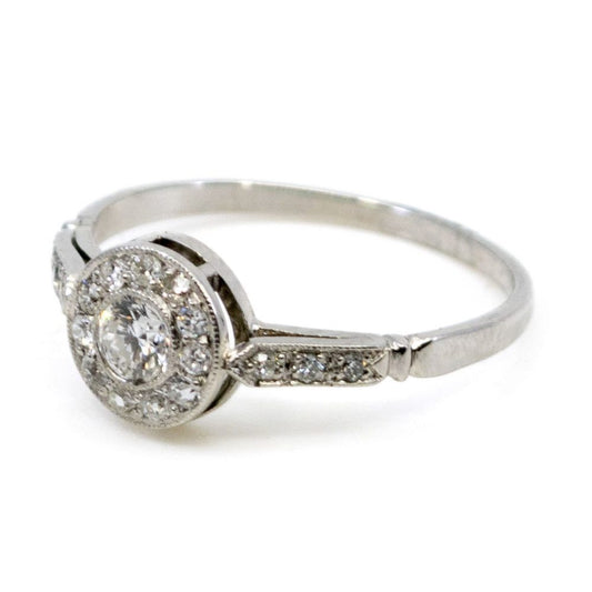 Vintage Platinum Old European Cut Diamond Halo Cluster Ring