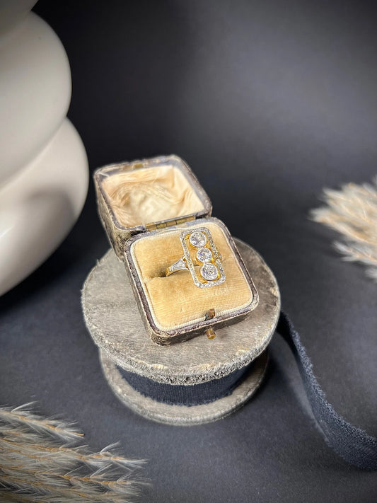 Antique 18 Carat Gold And Platinum Edwardian Rectangular Diamond Ring