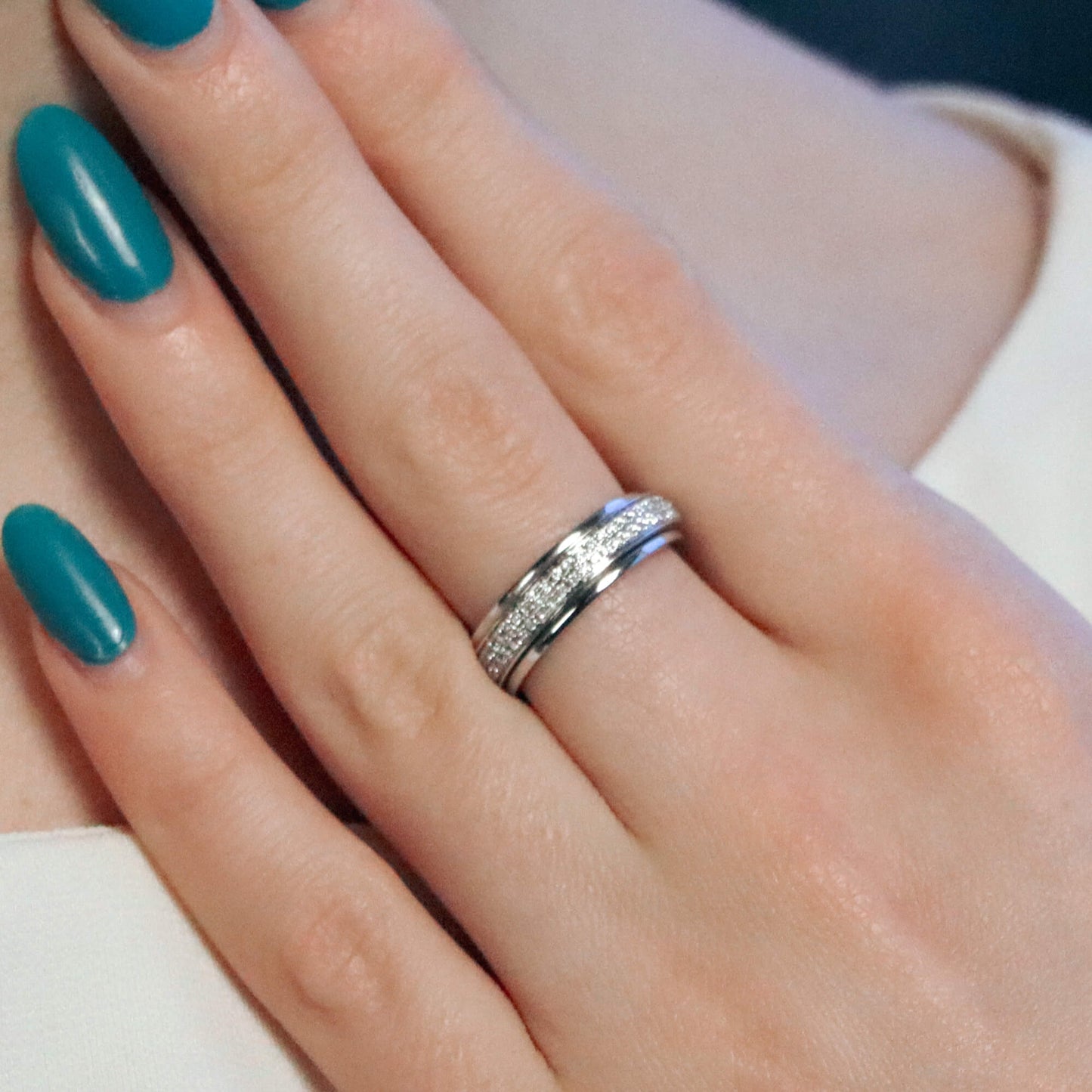 Contemporary Diamond Spin Eternity Ring In White Gold