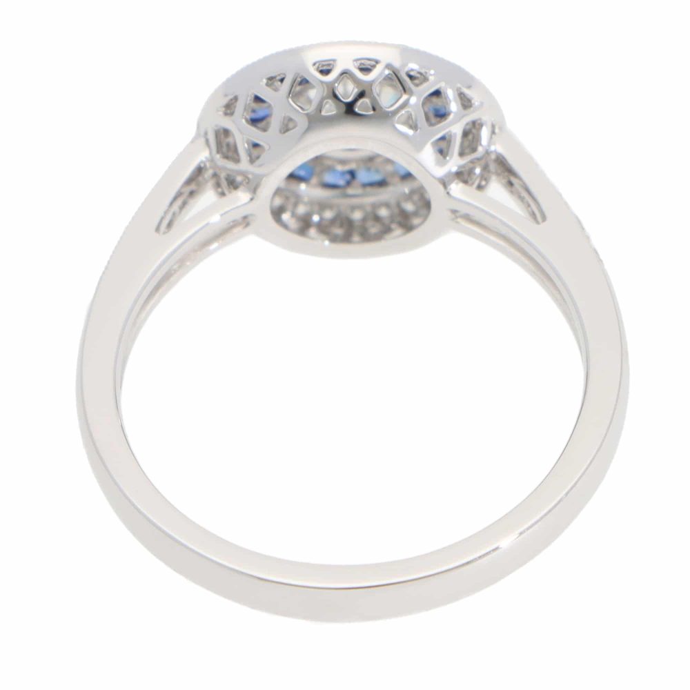 Art Deco Style Sapphire and diamond target cluster ring side
