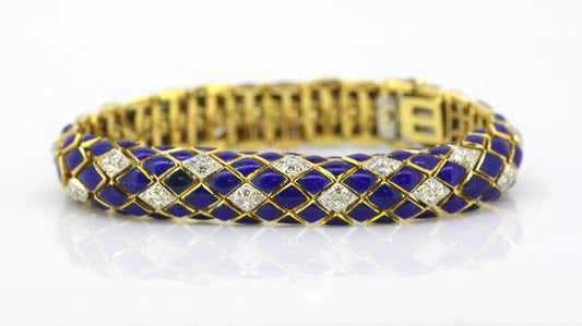 Vintage Blue Enamel and Diamond Bracelet