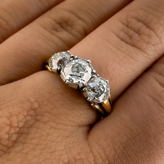 Antique 3 Stone Trilogy Diamond Ring 2.65ct