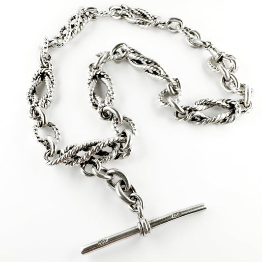 Edwardian Antique Silver Rope Knot Fancy Link Albert Chain Necklace