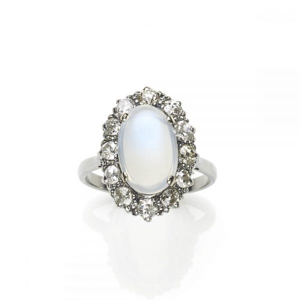 Moonstone and Diamond Cluster Ring
