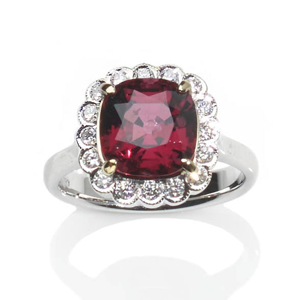 4.47ct Natural Red Spinel and Diamond Cluster Engagement Ring