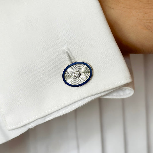 Art Deco Cartier Diamond And Blue Enamel Cufflinks