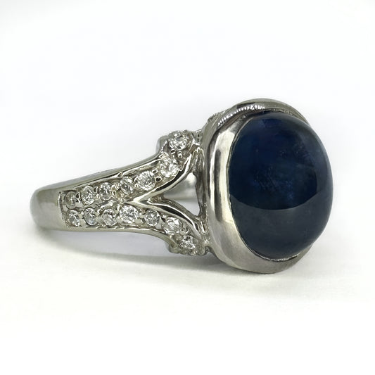 Sapphire and Diamond Cabochon Ring