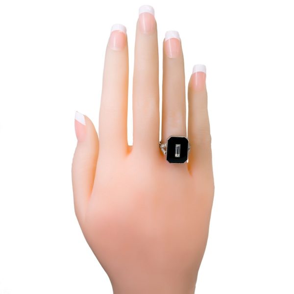 Antique Art Deco Onyx and Baguette Cut Diamond Ring