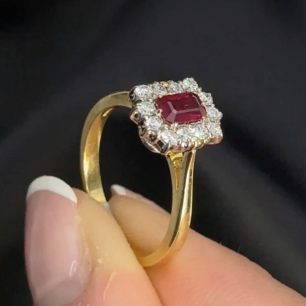 Ruby Diamond Rectangular Cluster Ring