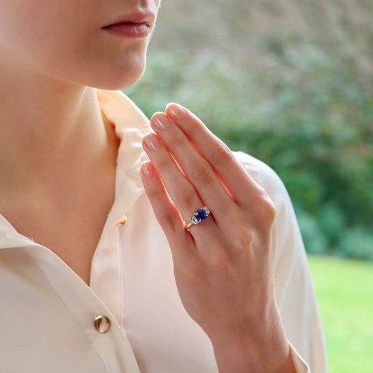 3ct Cushion Cut Natural Sapphire and Diamond Three Stone