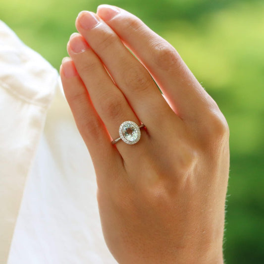 3.39ct Oval Aquamarine and Diamond Halo Cluster Ring