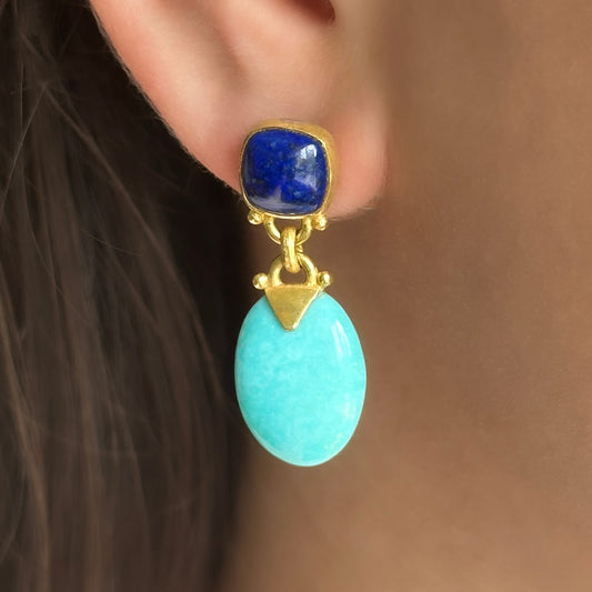 Vintage Lapis Lazuli and Turquoise Drop Earrings