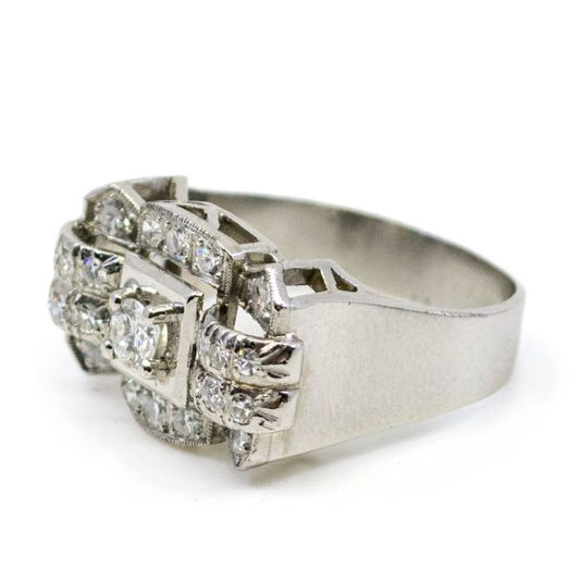 Vintage Diamond and Platinum Tank Style Ring, 0.90 Carat
