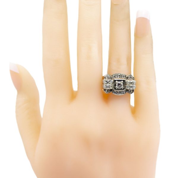 Vintage Diamond and Platinum Tank Style Ring, 0.90 Carat
