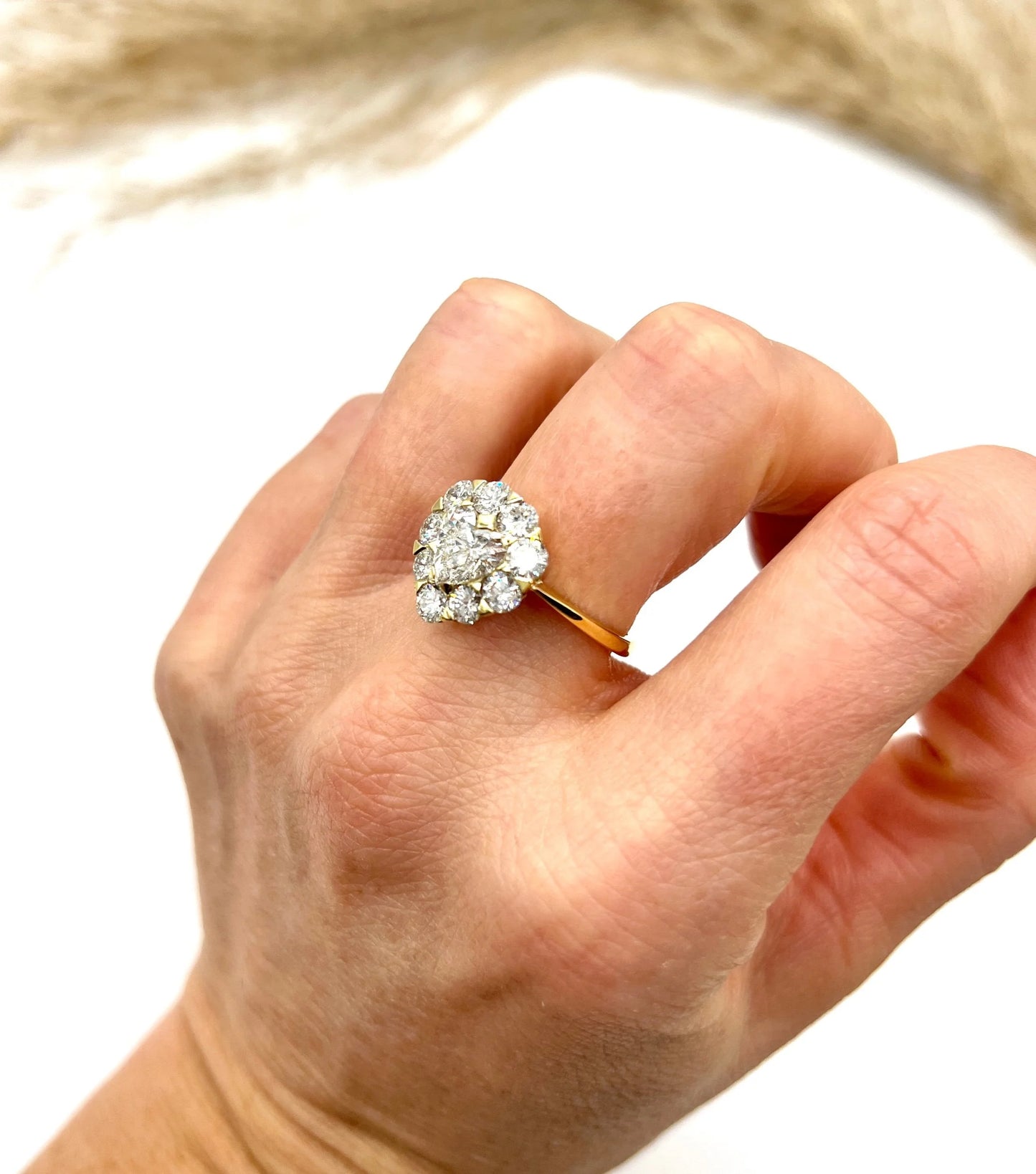 Vintage 3ct Heart Shaped Diamond Cluster Ring