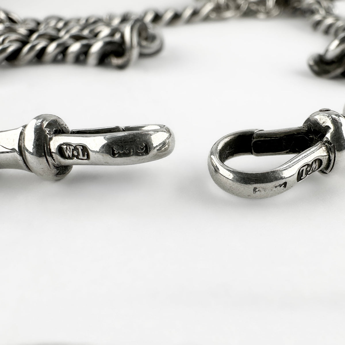 Edwardian Antique Silver Curb Link Albert Chain Necklace With T-Bar