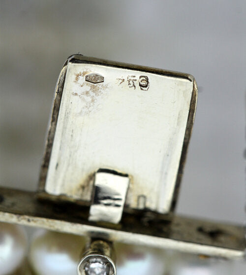 Antique Art Deco Freshwater Pearl, Aquamarine, Enamel and Diamond Bangle