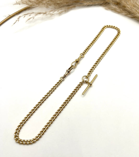 Antique 18 Carat Yellow Gold Albert Chain Necklace: Edwardian Curb Link