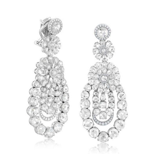 Rose Cut Diamond Chandelier Earrings, 10.64 carat total, 18ct White Gold