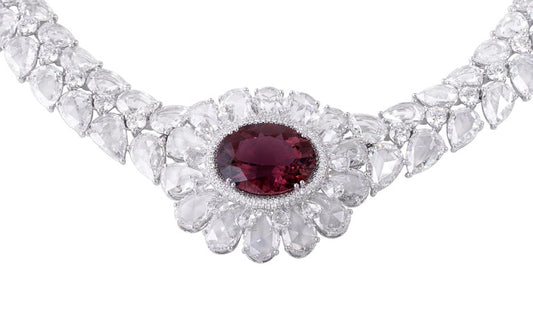 Rubellite and Rose Cut Diamond Necklace, 67.09 carats, 18ct White Gold