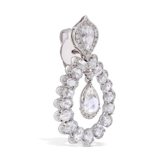 Rose Cut Pear Diamond Drop Earrings, 5.11 Carat Total, 18ct White Gold
