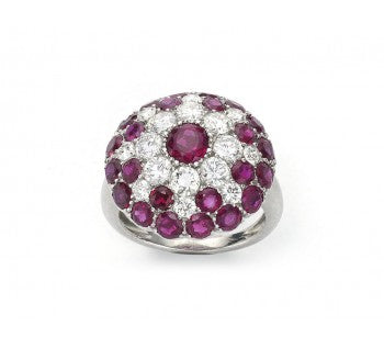 Vintage 1950's Ruby, Diamond and Platinum Bombé Ring, 3.50 carat total
