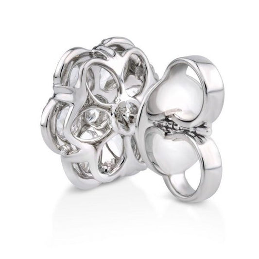Rose Cut Diamond Floral Cluster Stud Earrings, 2.97cts, 18ct White Gold