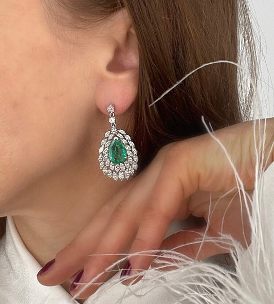 4.6ct Colombian Emerald and Marquise Diamond Cluster Earrings