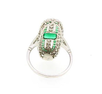Art Deco Style Emerald and Diamond Dress Ring, Platinum