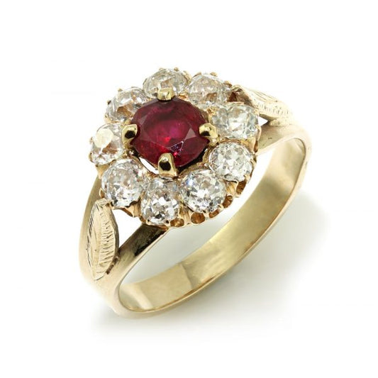 Antique Ruby and Old Cut Diamond Cluster Ring