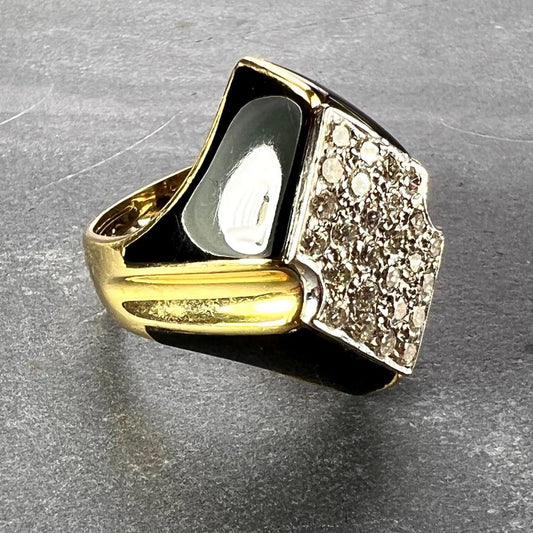 Vintage Onyx Diamond and Gold Cocktail Dress Ring