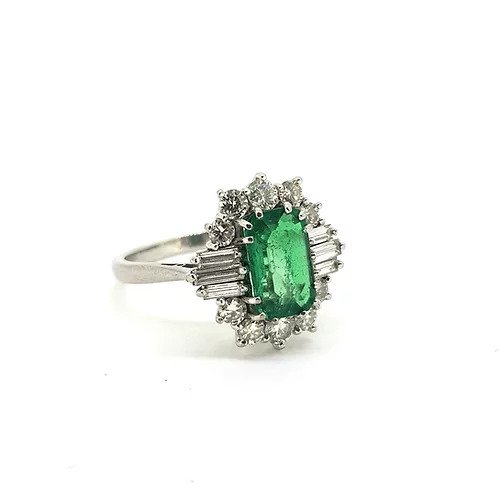 2ct Certified Colombian Emerald and Diamond Cluster Dress Ring