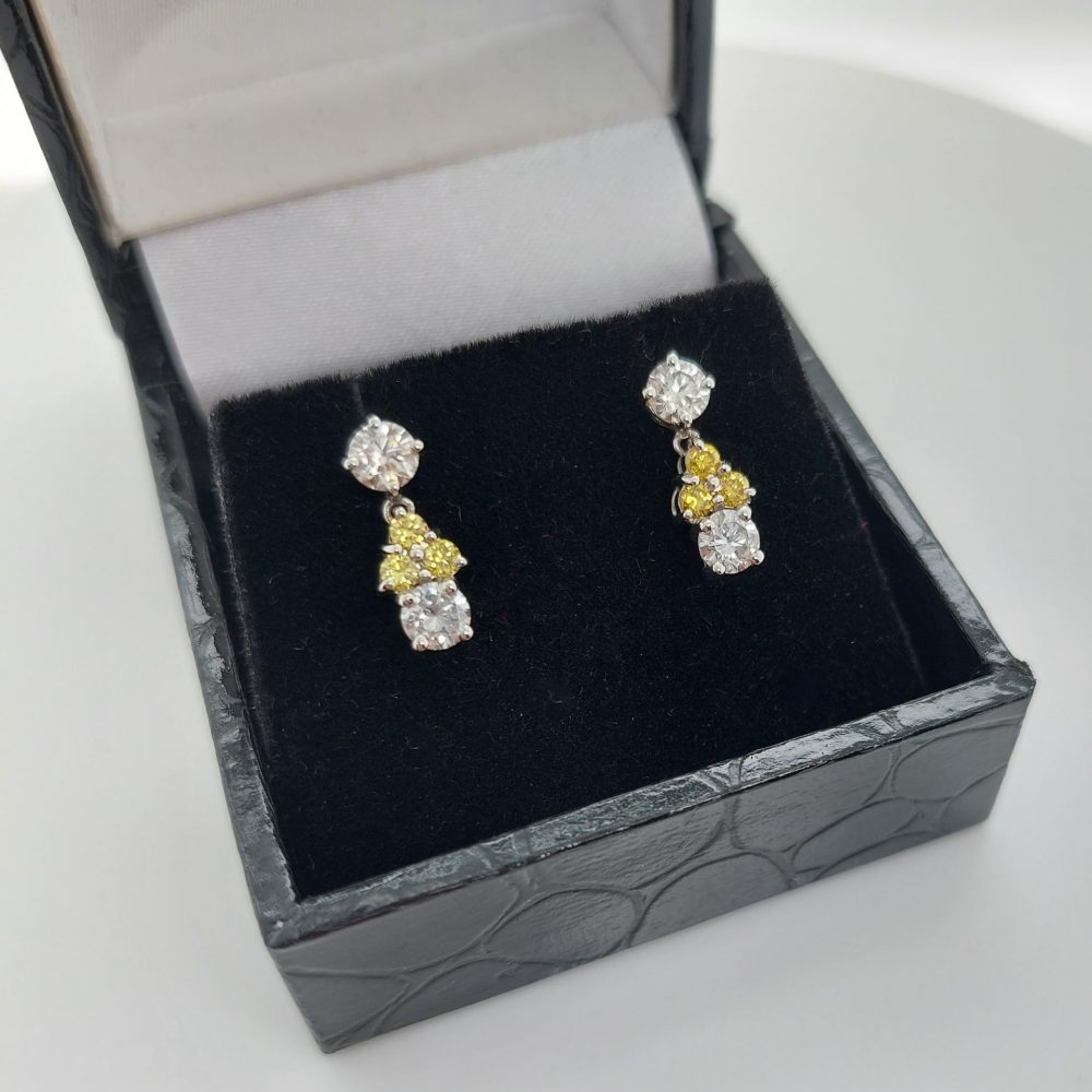 1.03ct Yellow and White Diamond Drop Earrings
