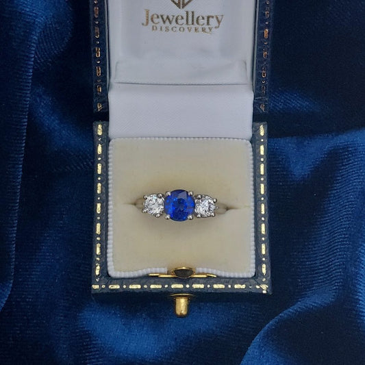 1.10ct Sapphire and 0.60ct Diamond Three Stone Ring