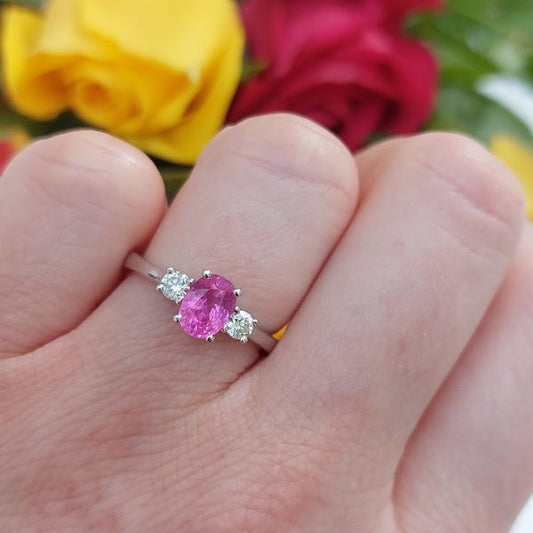 1.24ct Pink Sapphire and Diamond Three Stone Ring