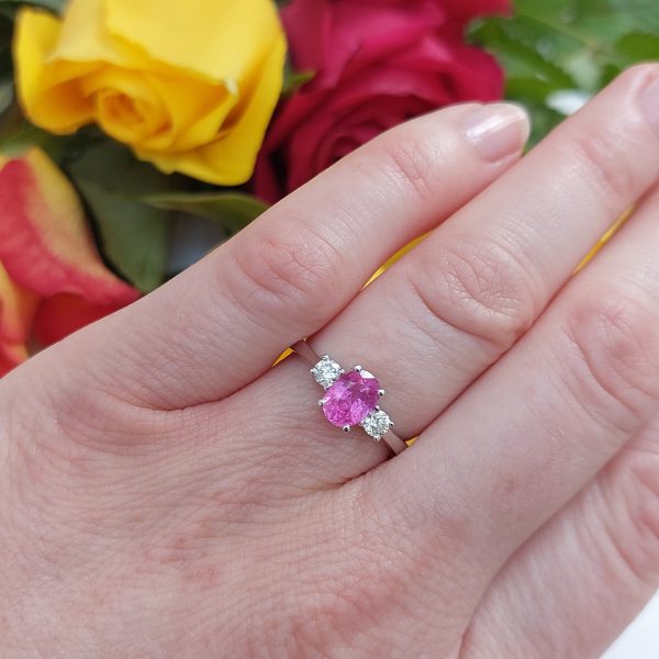 1.24ct Pink Sapphire and Diamond Three Stone Ring