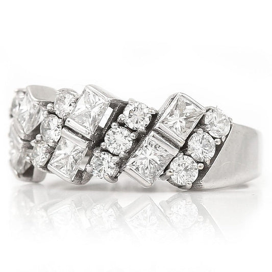 1.25ct Princess and Brilliant Diamond Half Eternity Band Ring in 18ct White Gold