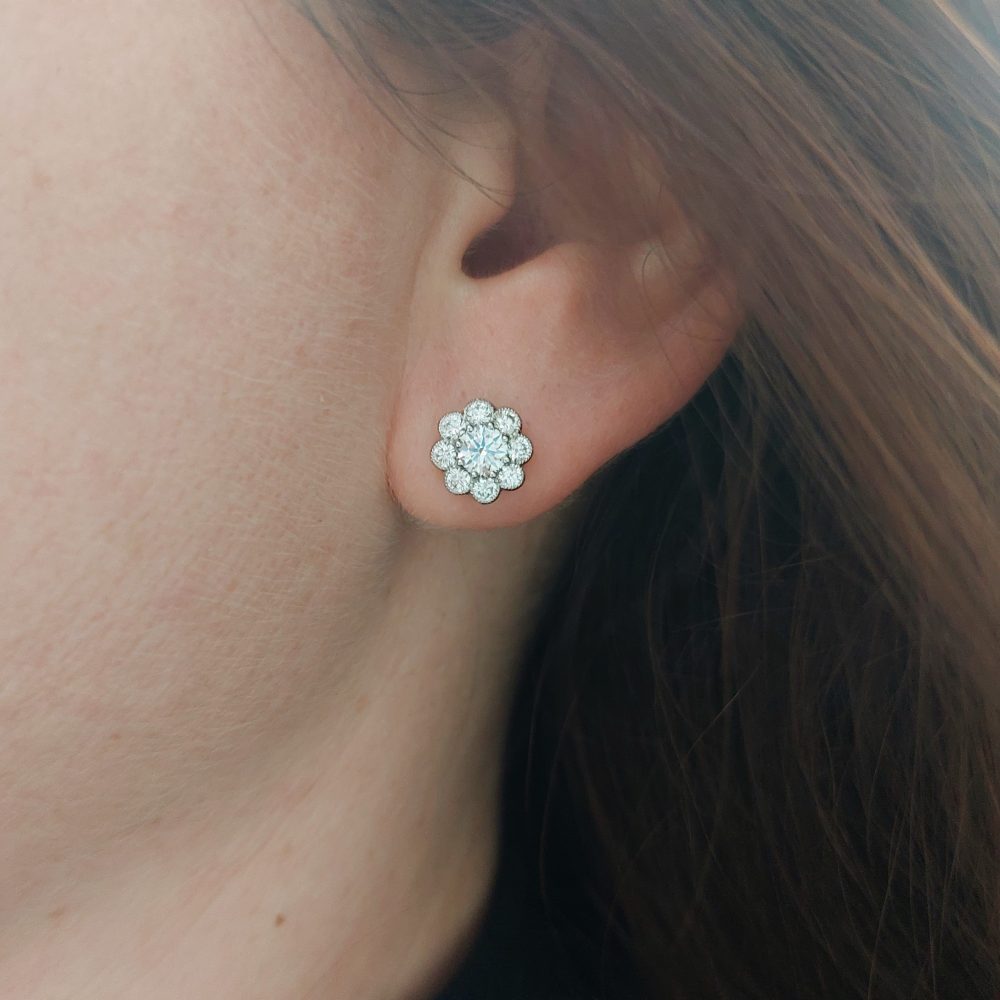 1.35ct Diamond Daisy Cluster Stud Earrings