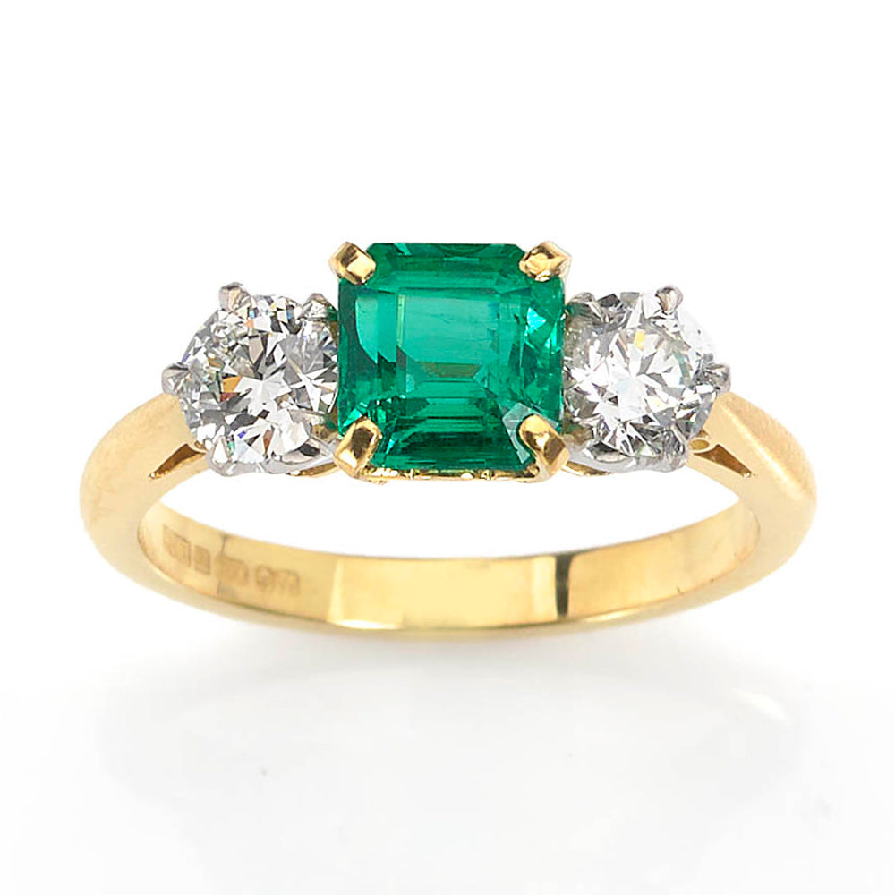 1.35ct Emerald and Diamond Three Stone Ring