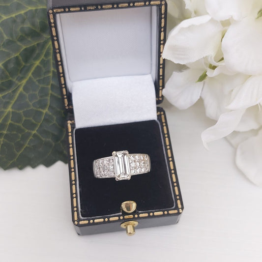 1.40ct Emerald Cut Diamond Ring with Pavé Diamond Shoulders