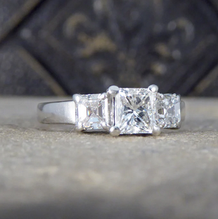 1.47ct Princess Cut and Asscher Cut Diamond Three Stone Ring