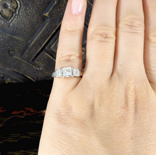 1.47ct Princess Cut and Asscher Cut Diamond Three Stone Ring