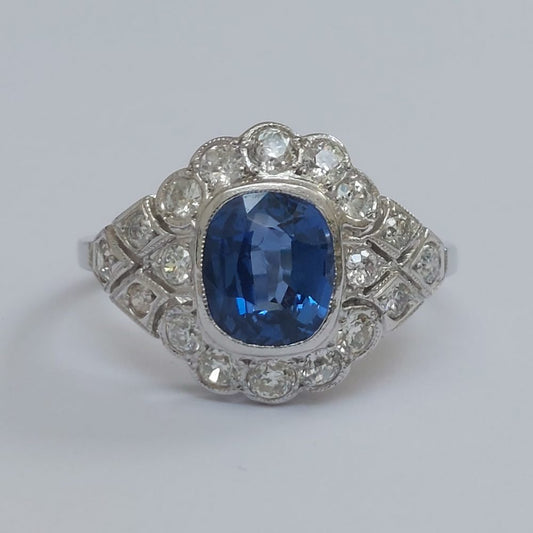 1.50ct Sapphire and Diamond Geometric Cluster Dress Ring in Platinum