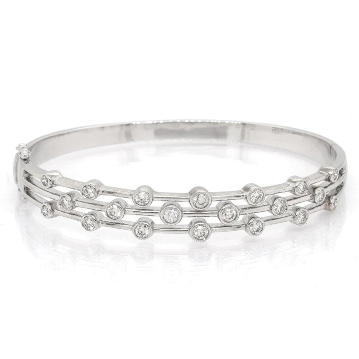 Triple Strand 1.50ct Diamond Set 18ct White Gold Bangle Bracelet