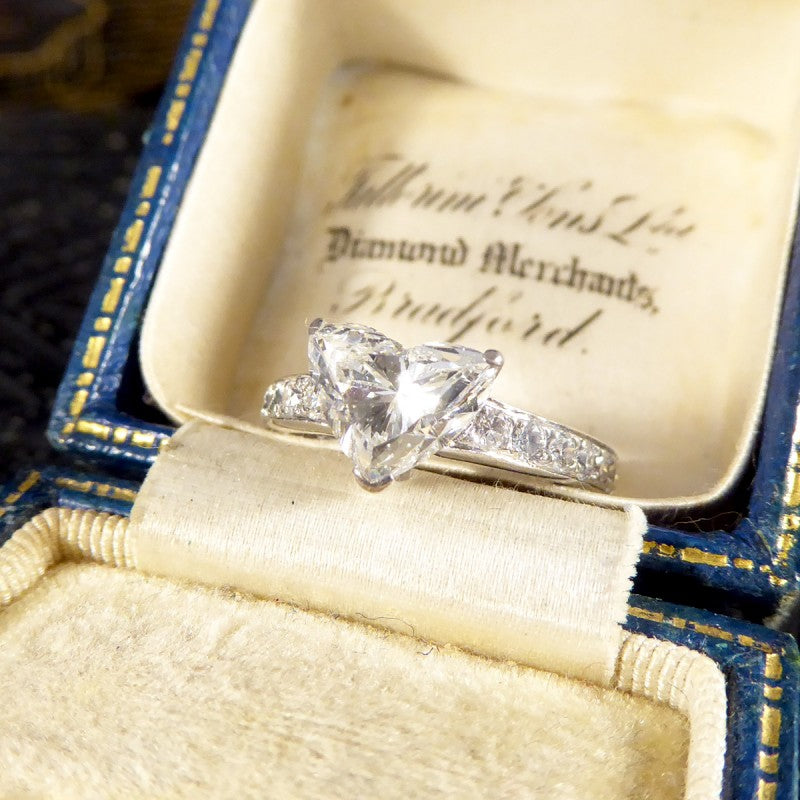 1.51ct Heart Cut Diamond Ring with Diamond Set Shoulders