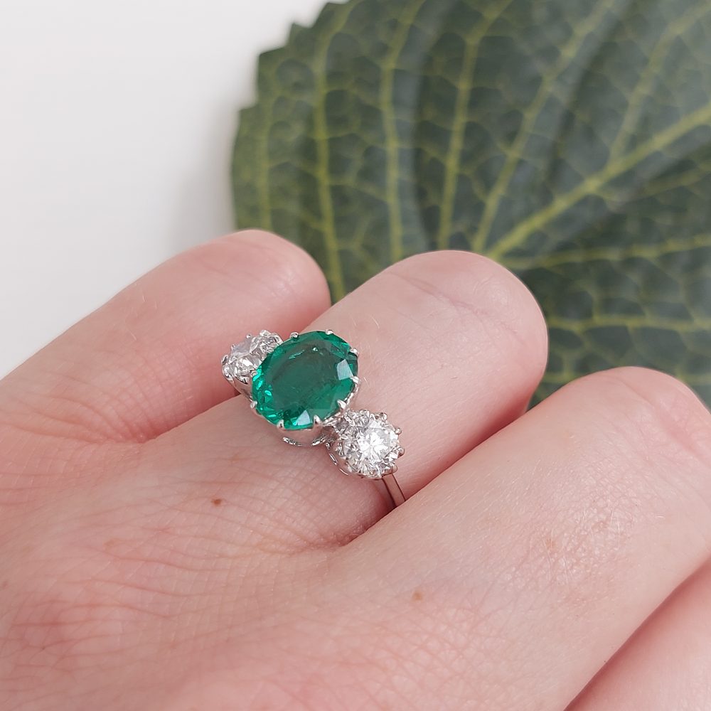 1.95ct Oval Emerald and Diamond Ring