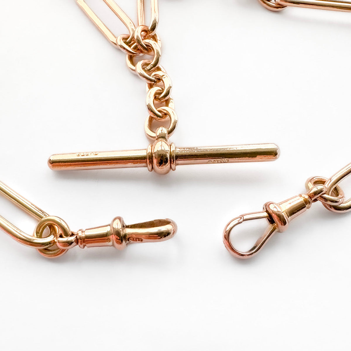 Victorian Antique 9ct Rose Gold Trombone and Knot Link Albert Chain Necklace